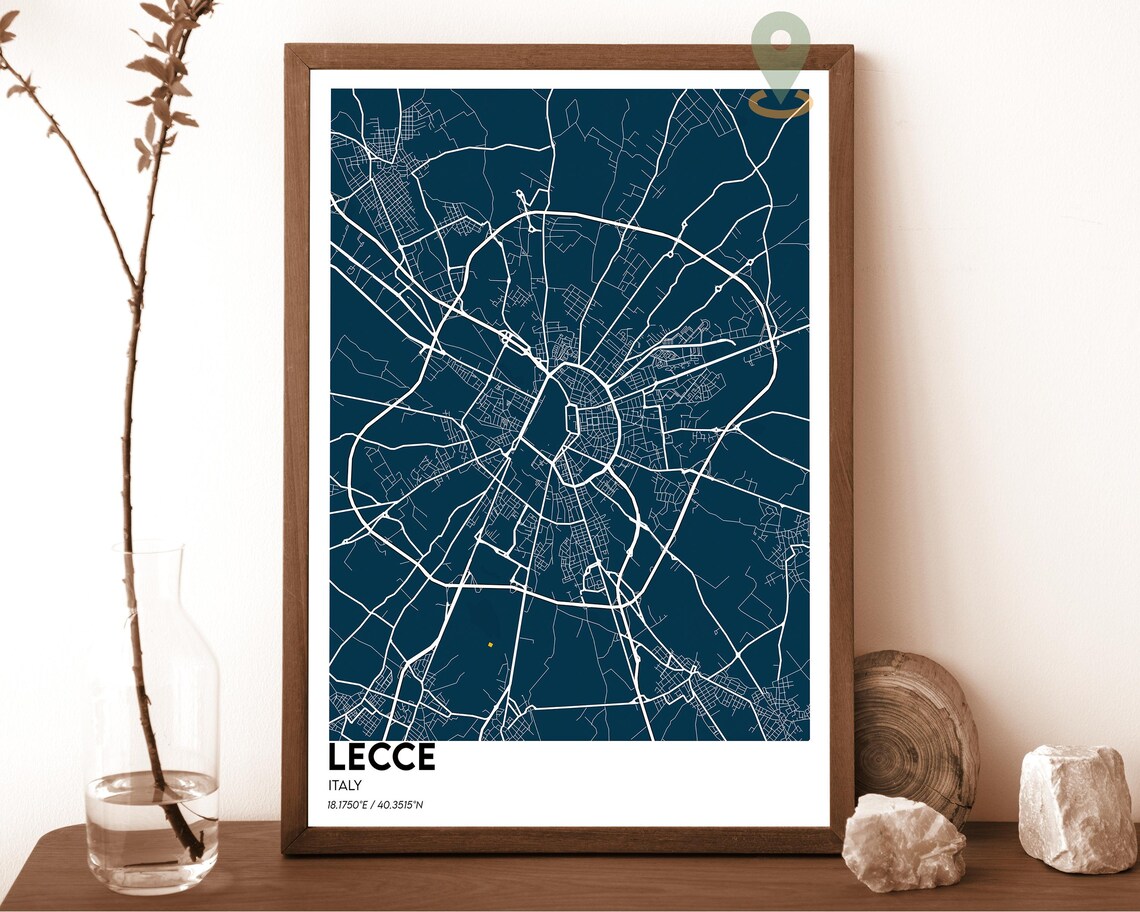 Lecce Italy City Map Dark Plum Neon Glowing Street Lines Poster - Image 2