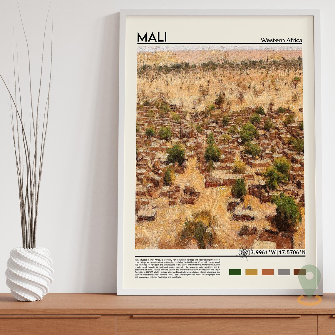Mali Western Africa Desert Village Aerial View Vintage Poster - Image 3