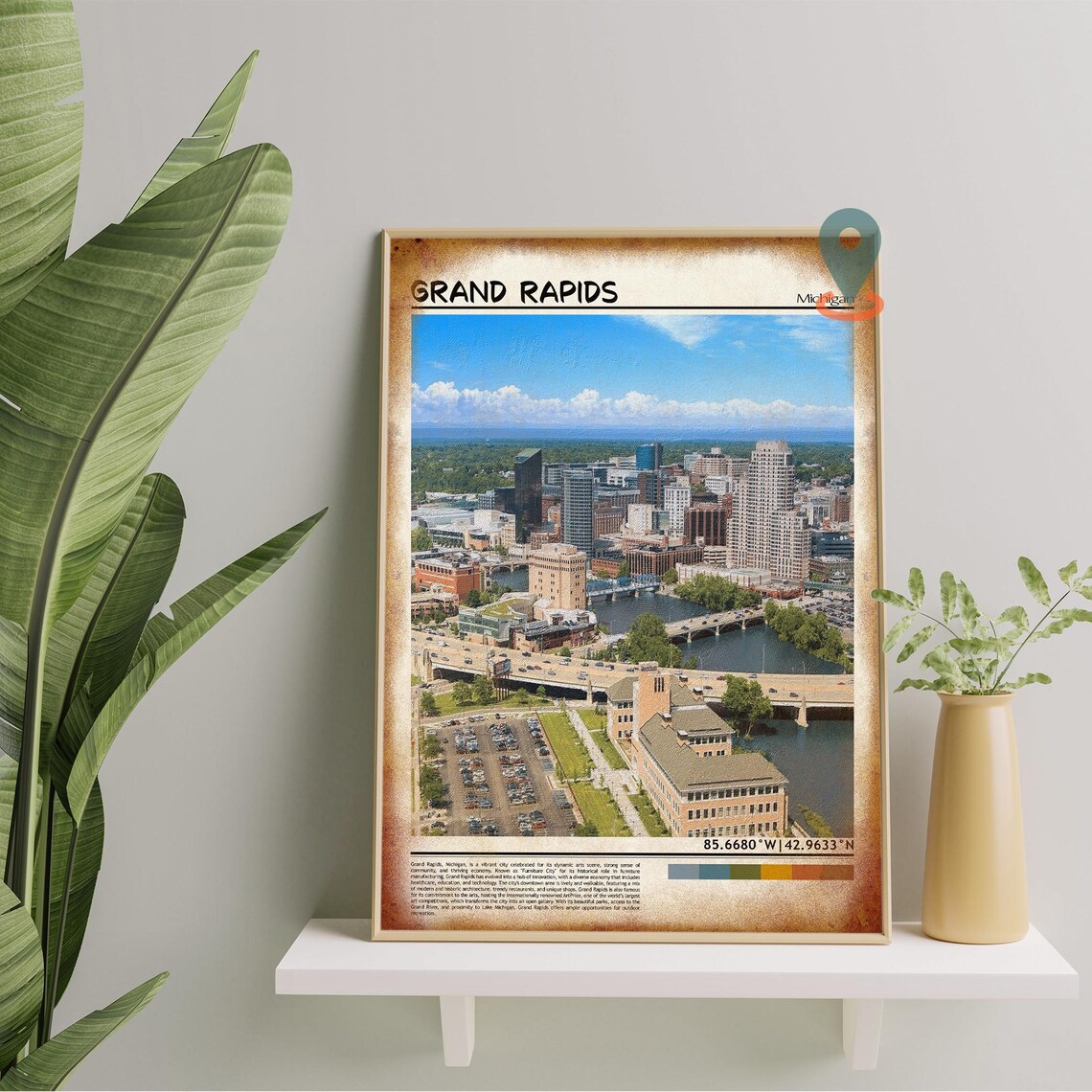 Grand Rapids Michigan Downtown River Skyline Aerial Travel Poster - Image 5