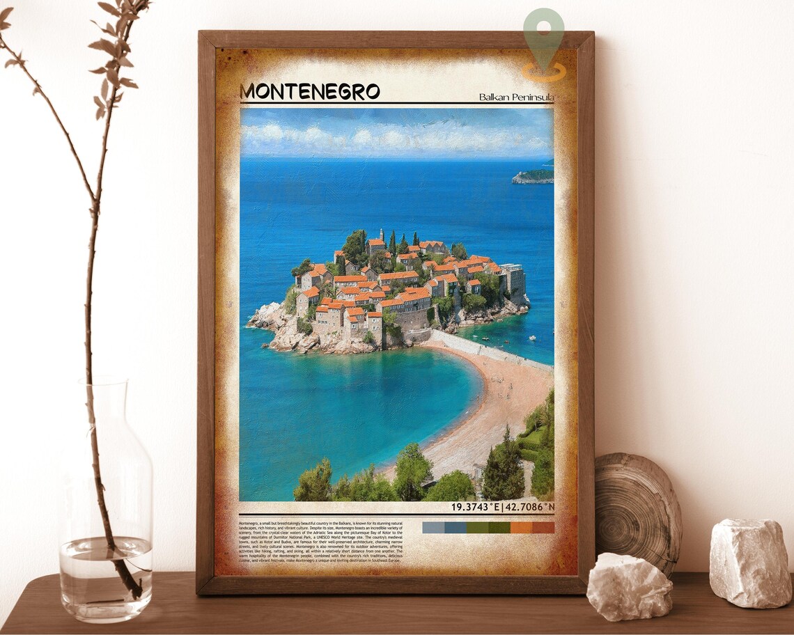 Montenegro Balkan Coast Red Roof Island Village Travel Poster - Image 6