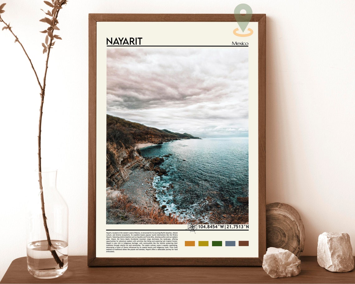 Nayarit Mexico Pacific Coast Rocky Cliffs Ocean View Travel Poster