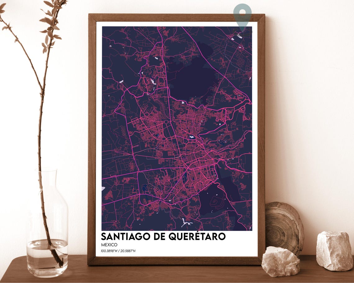 Santiago de Queretaro Mexico Crimson Red City Map Home Decor Poster - Image 2