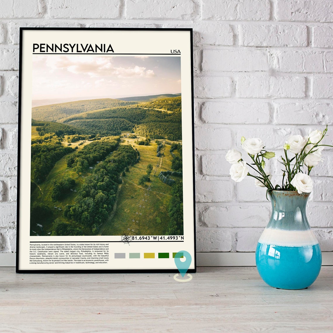 Pennsylvania Rolling Hills Forest Aerial Travel Poster Nature - Image 5