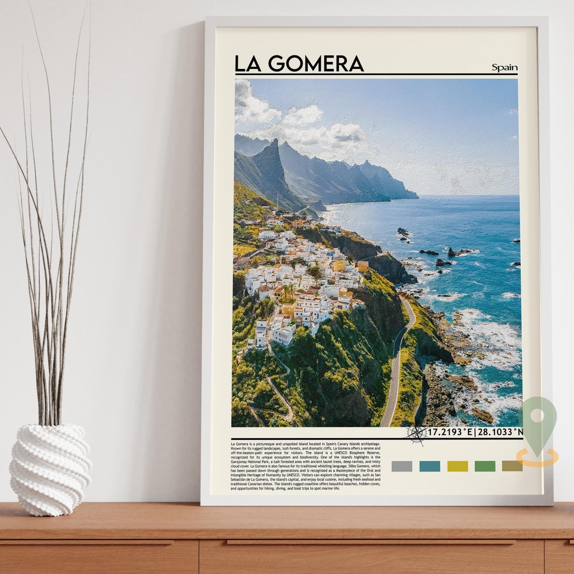 La Gomera Spain Canary Islands Cliffside White Village Poster - Image 5