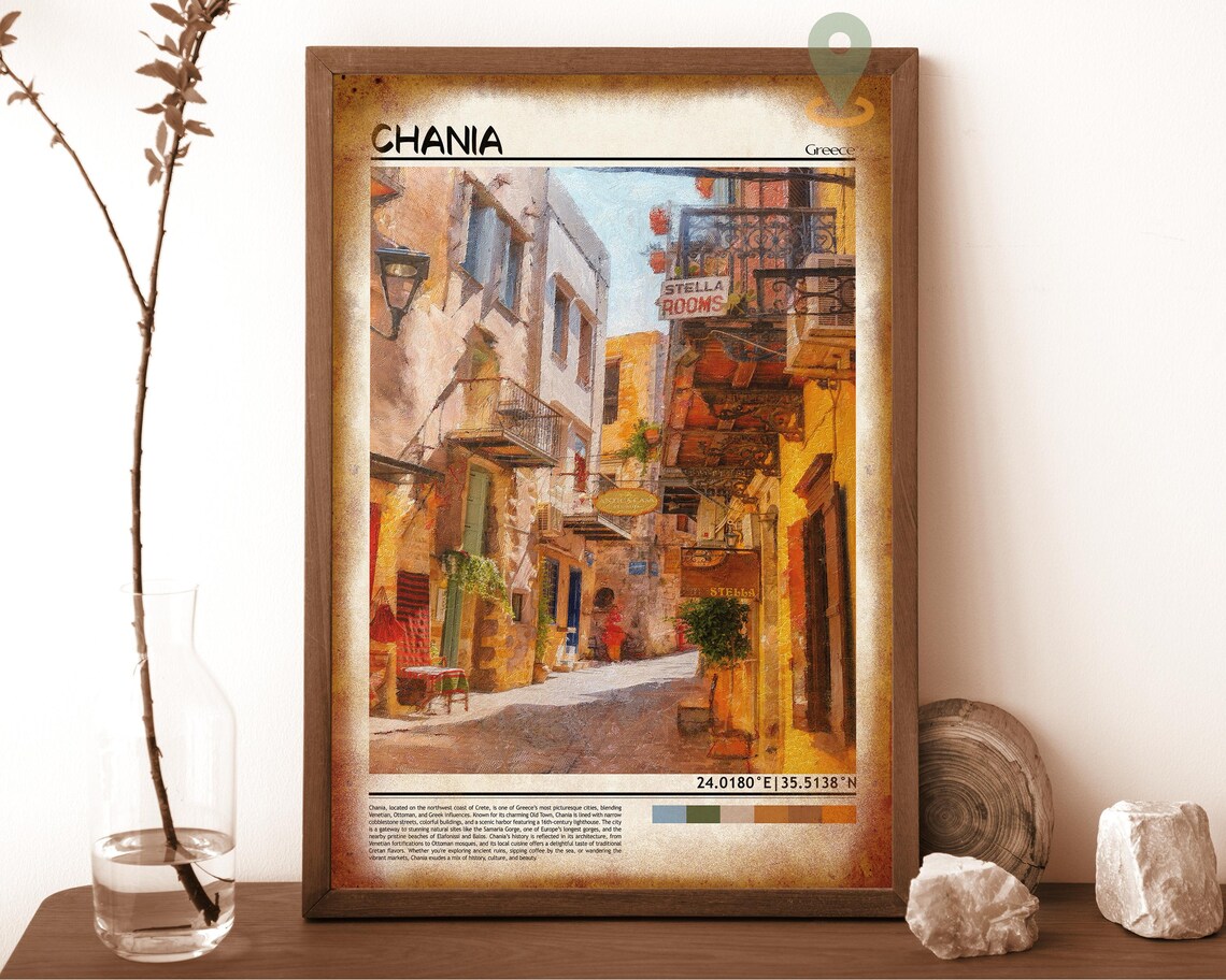 Chania Greece Old Town Alley Balconies Street Painting Poster - Image 6