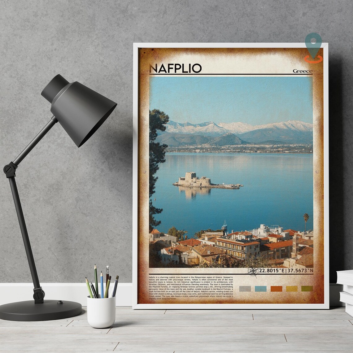 Nafplio Greece Coastal Town Fortress Island Harbor Travel Poster - Image 4