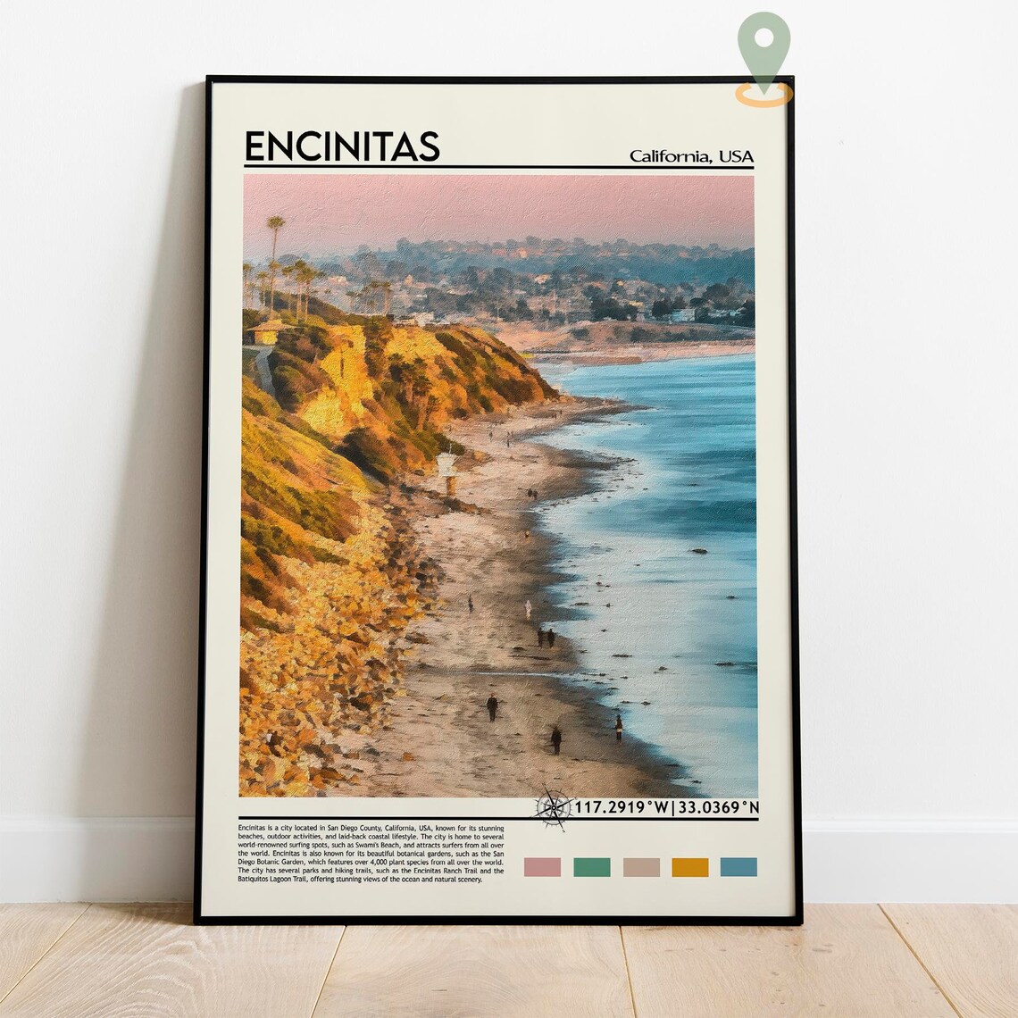 Encinitas California Beach Coast Surf Town Swamis Travel Poster - Image 3