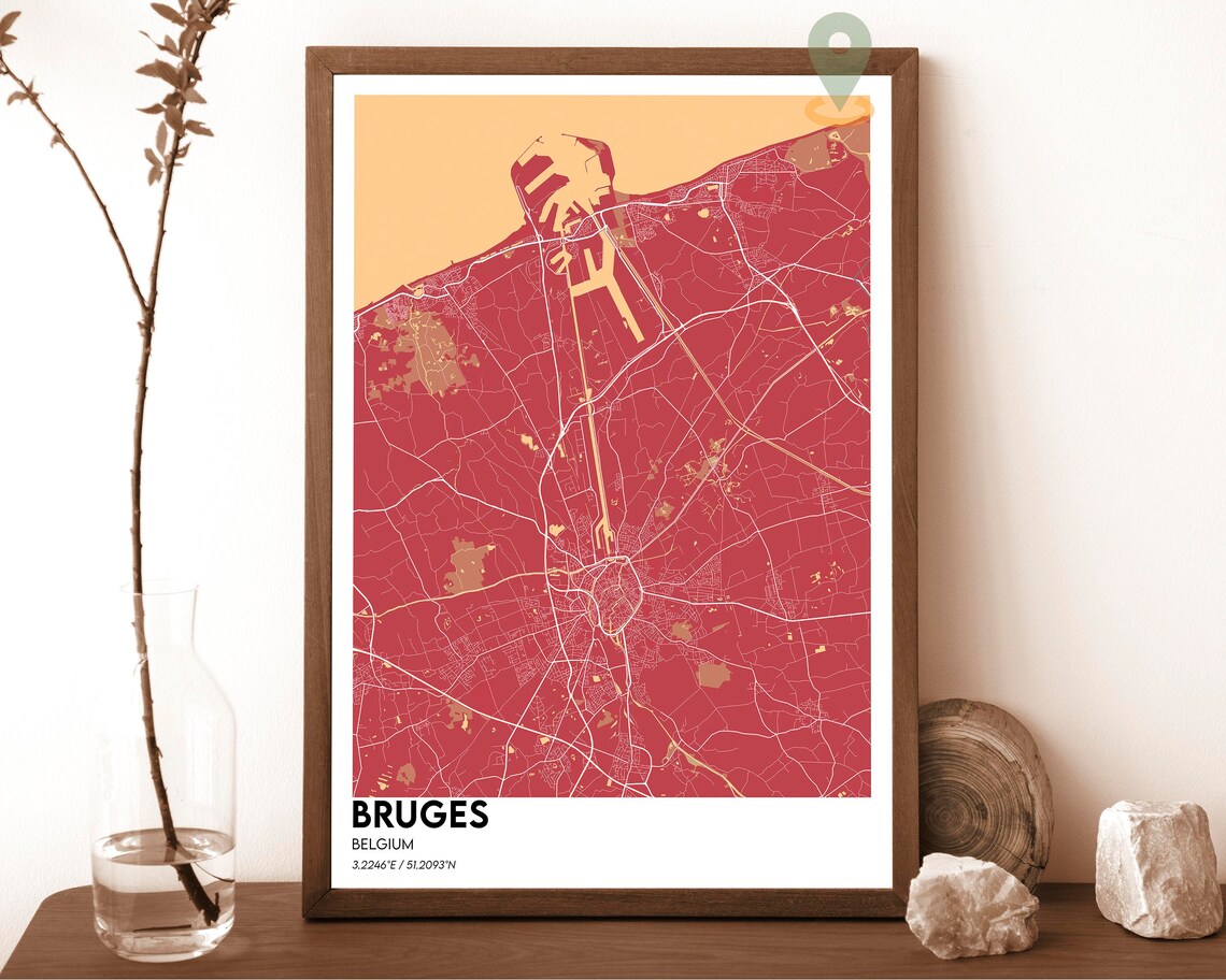 Bruges Belgium Plum Peach Vintage Minimalist City Map Design Poster - Image 6