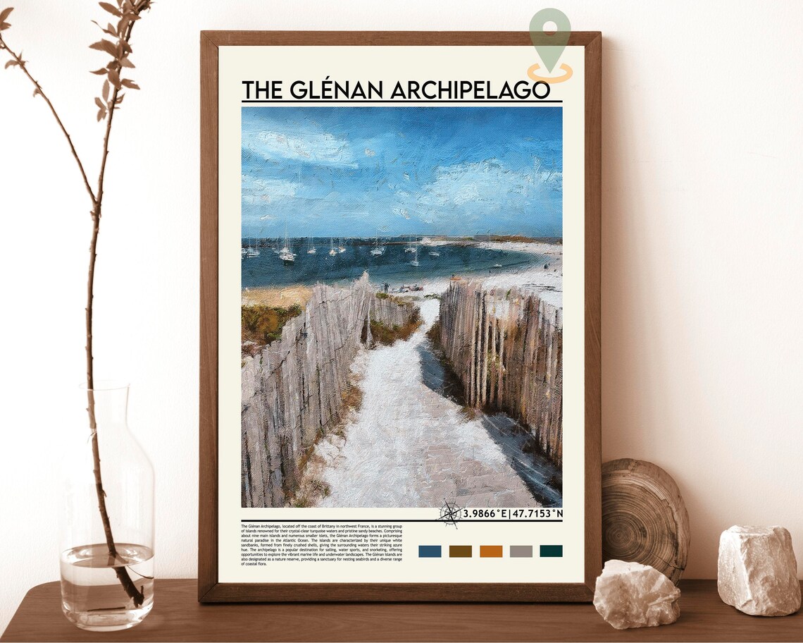 The Glenan Archipelago France Sandy Beach Sailboats Travel Poster