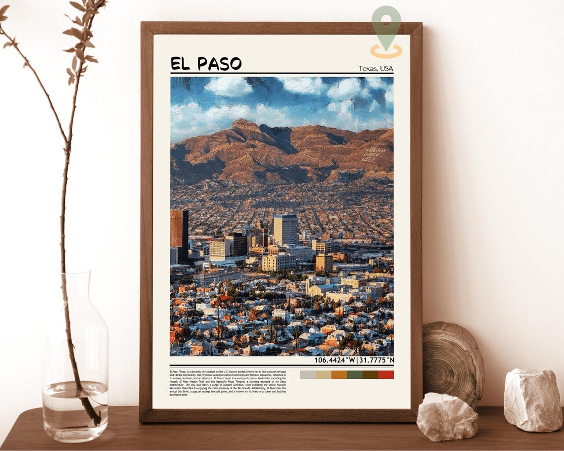 El Paso Texas Franklin Mountains City Skyline View Travel Poster