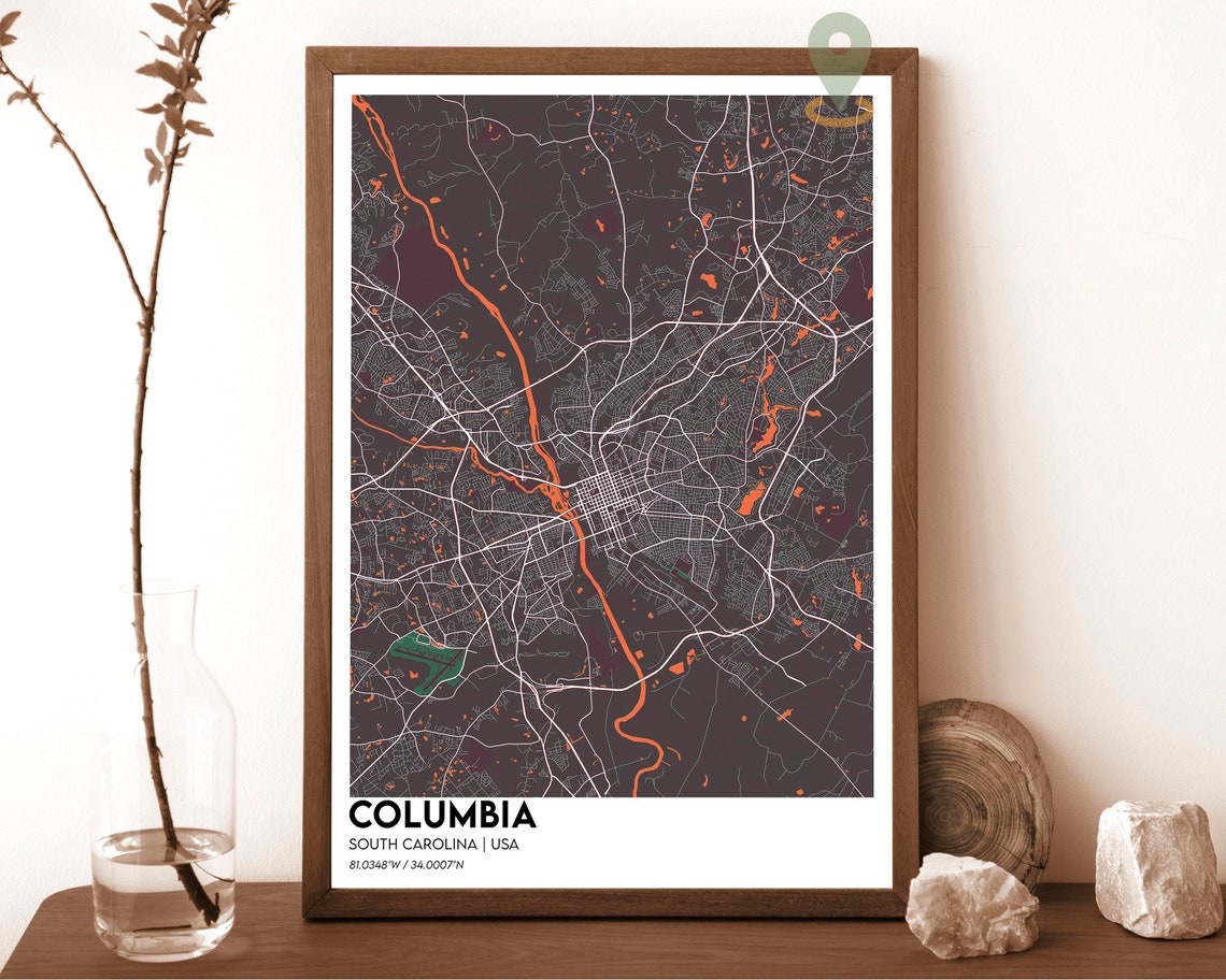 Columbia South Carolina Columbia Map Columbia Map Print Columbia Gift Columbia Wall Art Columbia Travel Poster Columbia City Poster - Image 3