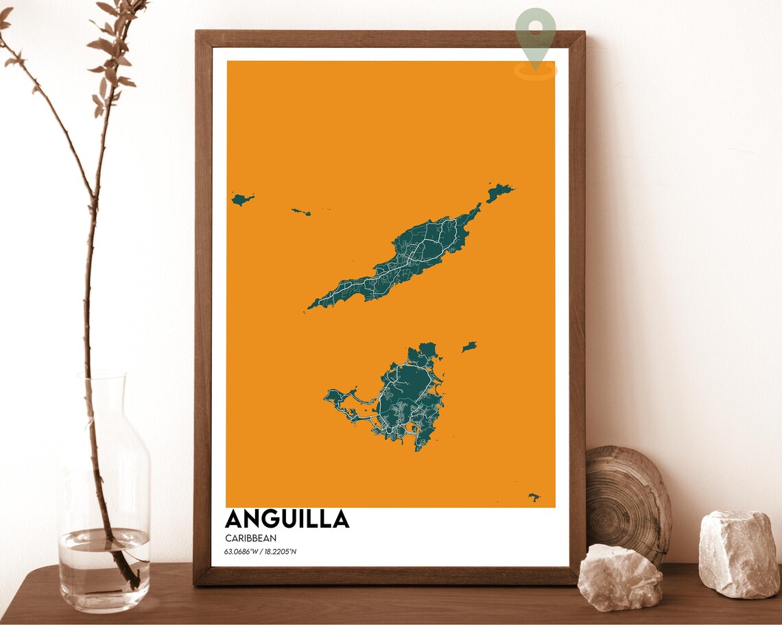 Anguilla Caribbean Islands Peach Navy Island Street Map Wall Art - Image 4