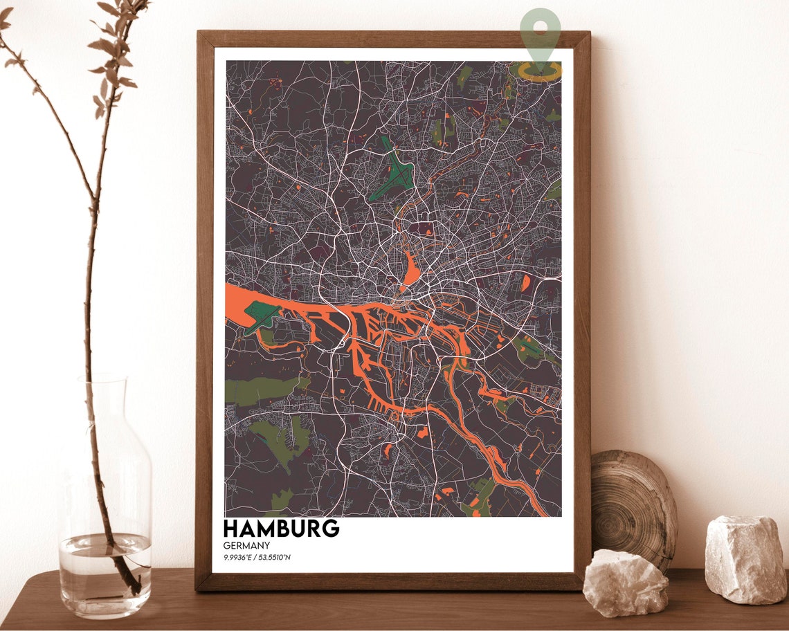 Hamburg Germany Vintage Sepia Elbe River Old Map Style Poster - Image 4