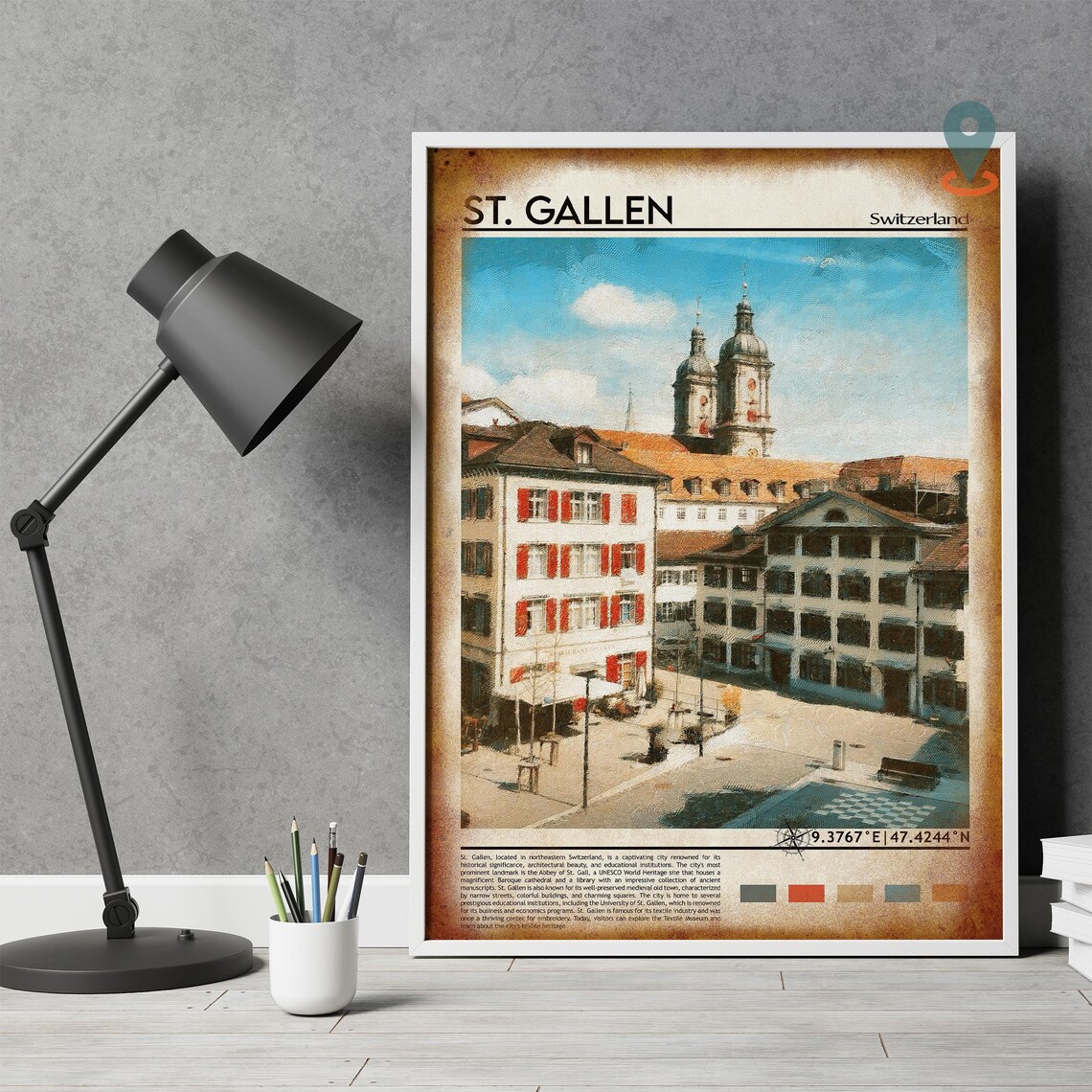 St. Gallen Switzerland Abbey Cathedral Towers Watercolor Poster - Image 4