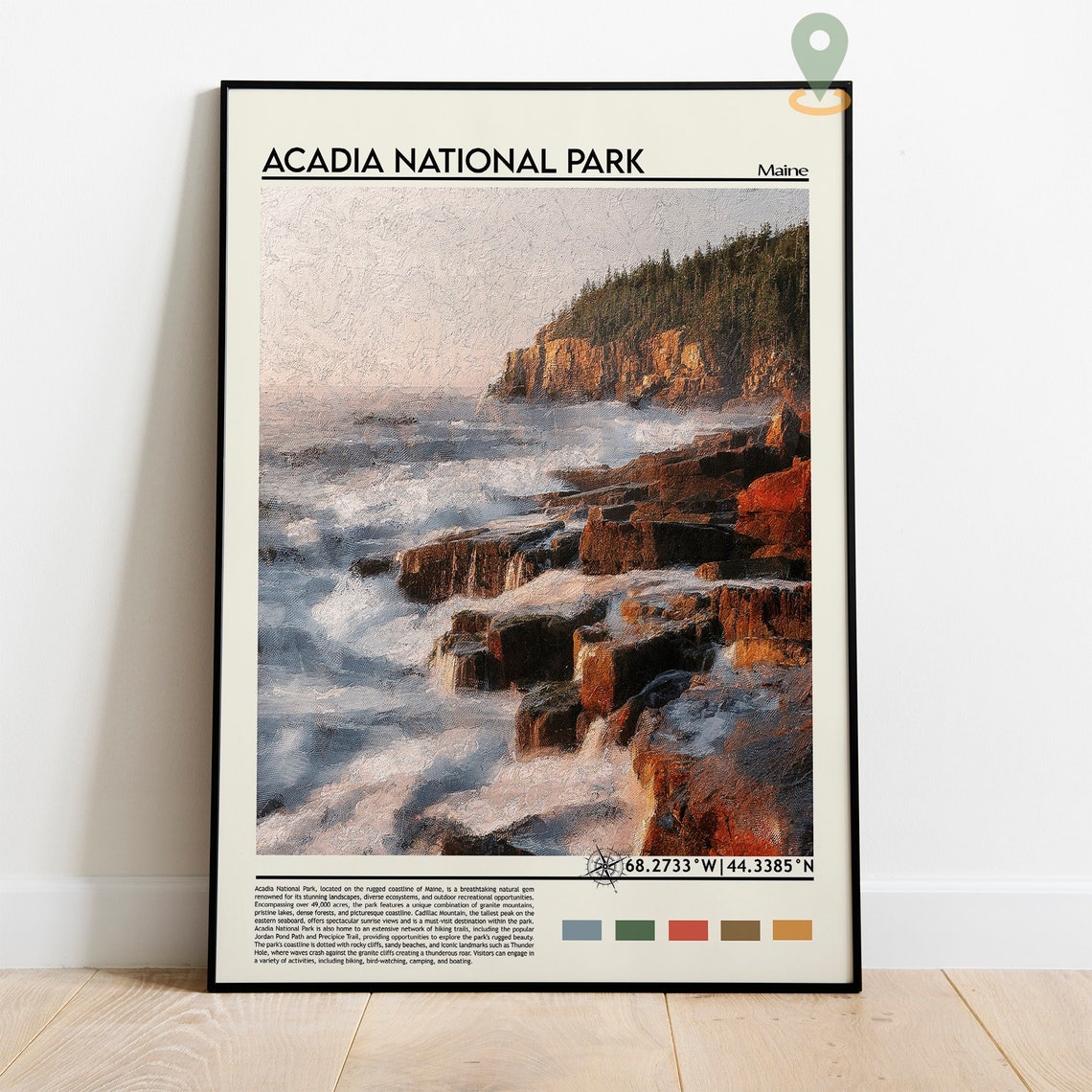 Acadia National Park Maine Rocky Coast Waves Nature Travel Poster - Image 2