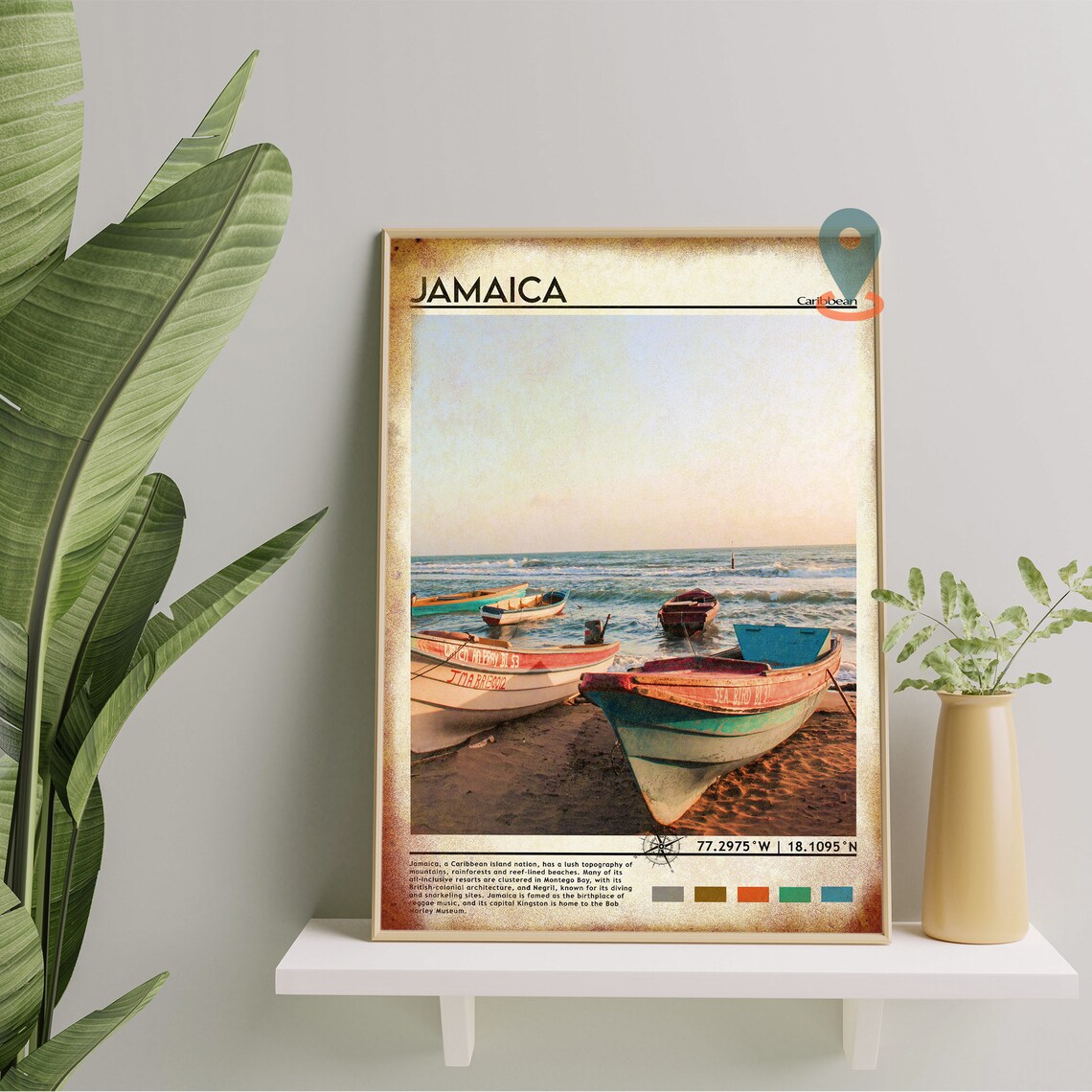 Jamaica Caribbean Fishing Boats Beach Sunset Travel Art Poster - Image 3