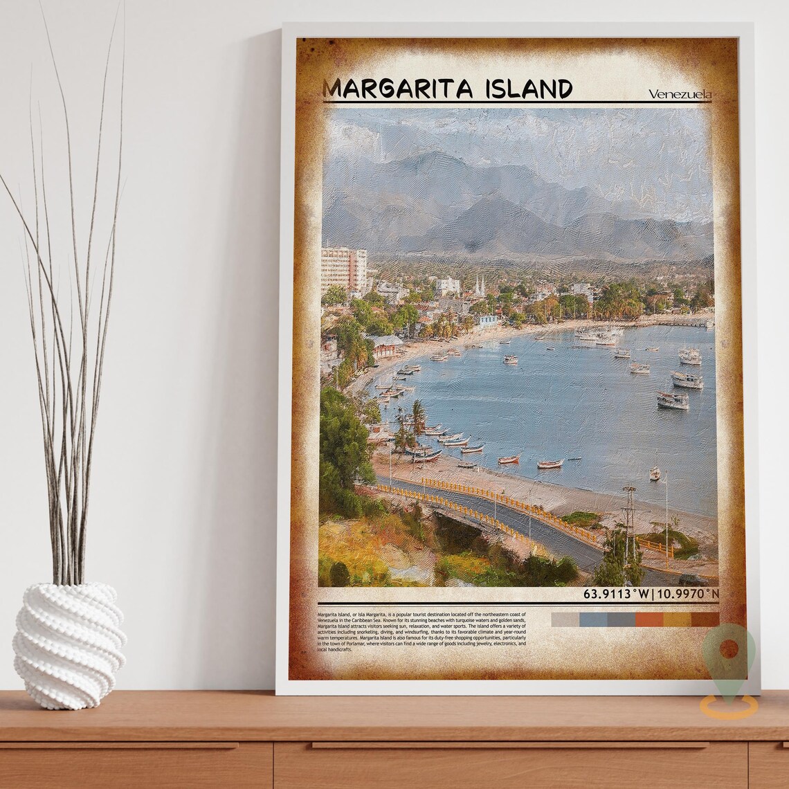 Margarita Island Venezuela Caribbean Harbor Town Bay Travel Poster - Image 3