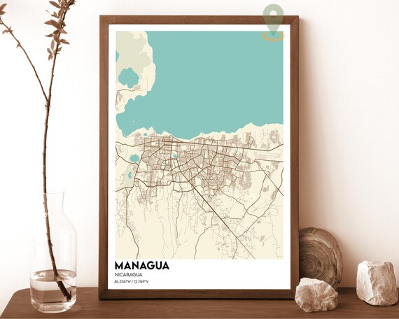 Managua Nicaragua City Street Map Minimalist Travel Art Poster