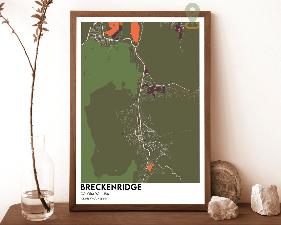 Breckenridge Colorado Green Yellow Mountain Map Design Poster - Image 4
