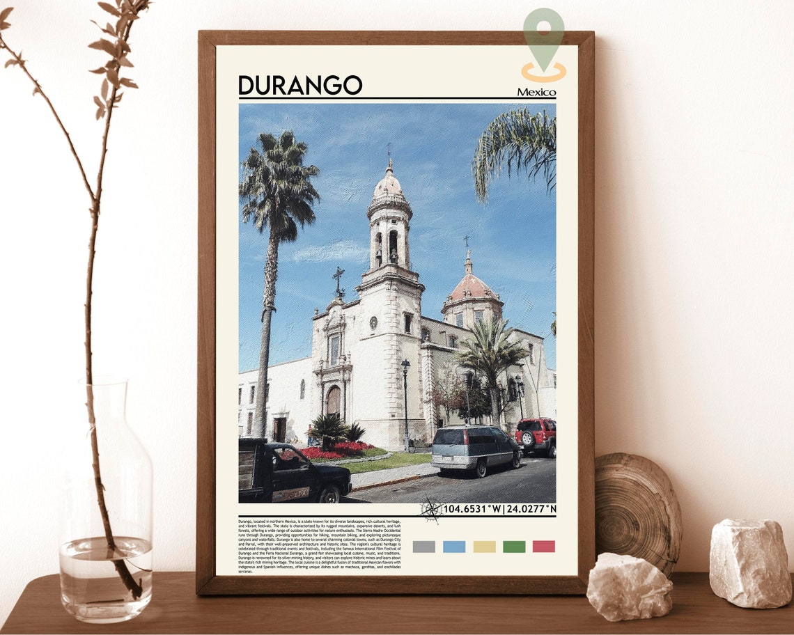Durango Mexico Historic Colonial Cathedral Palms Street Poster