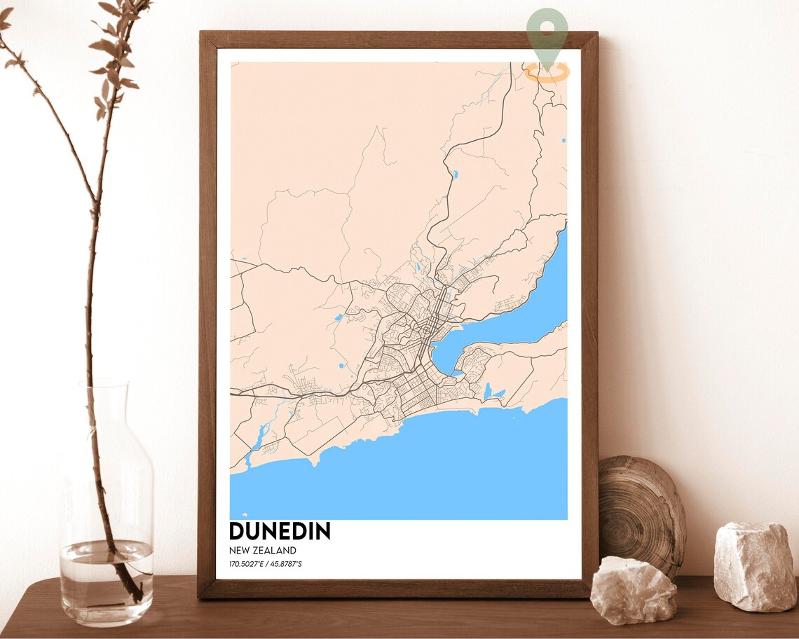 Dunedin New Zealand Stunning Navy Gold Coastal City Map Poster - Image 4
