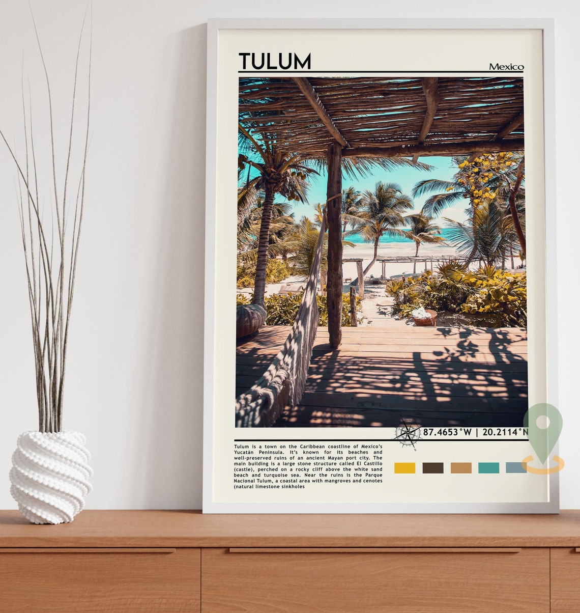 Tulum Mexico Caribbean Beach Hammock Palapa Tropical Escape Poster - Image 3