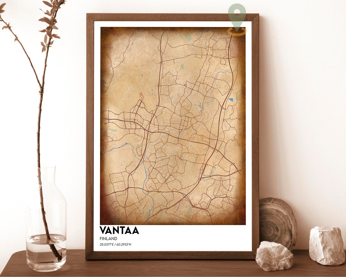 Vantaa Finland City Map Poster Navy Gold Modern Minimalist Art - Image 2