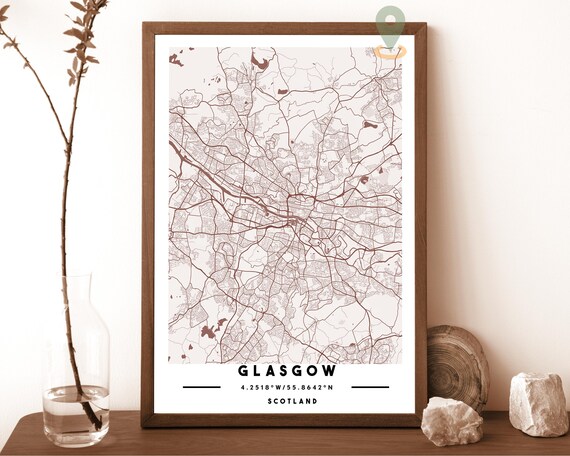 Glasgow Scotland Minimal Cream Street Map City Art Travel Poster