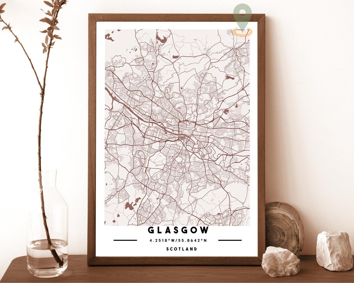 Glasgow Scotland Minimal Cream Street Map City Art Travel Poster
