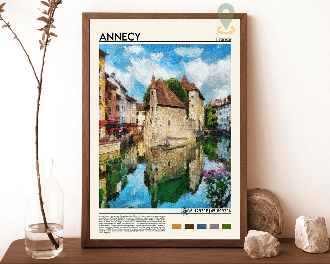 Annecy France Canal Old Town Vintage Oil Painting Poster Art