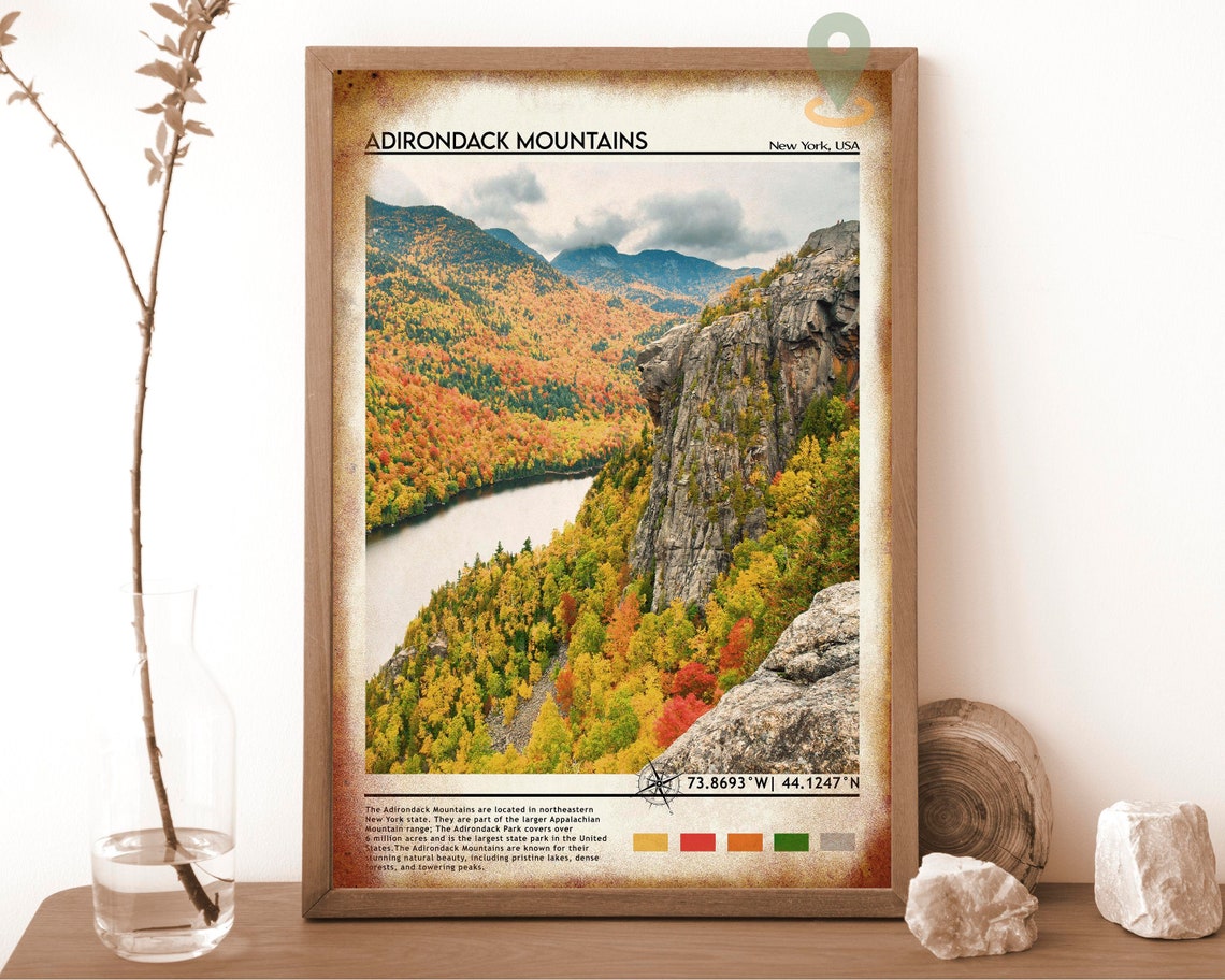 Adirondack Mountains New York Fall Foliage Lake View Scenic Poster - Image 6