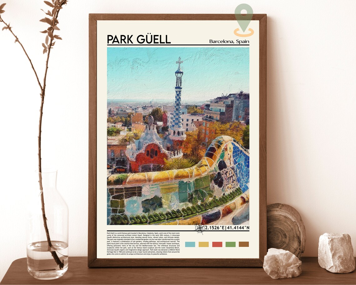 Park Guell Barcelona Gaudi Serpent Mosaic Bench Spain Travel Poster