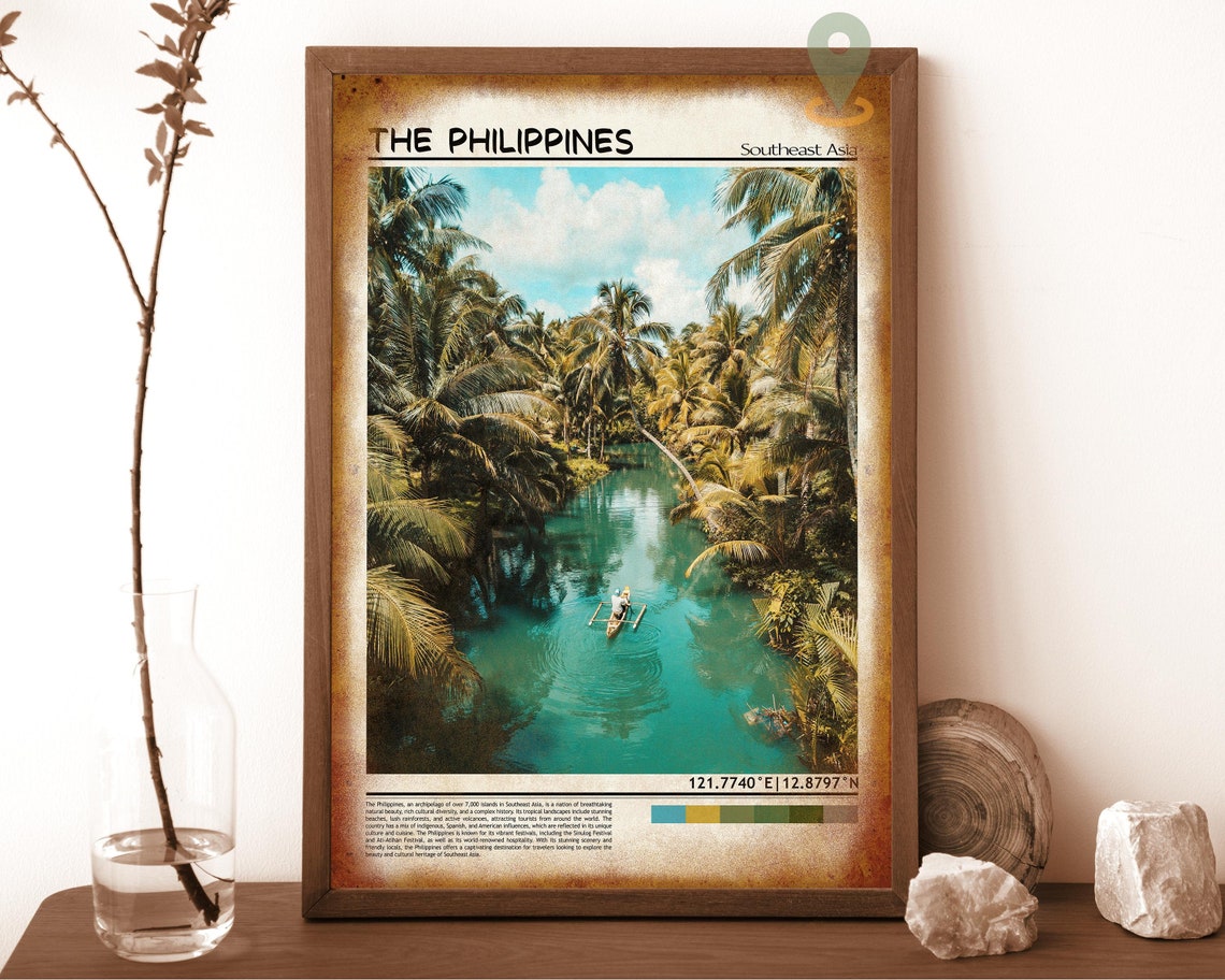 Philippines Palm River Turquoise Jungle Waterway Scene Travel Poster - Image 6
