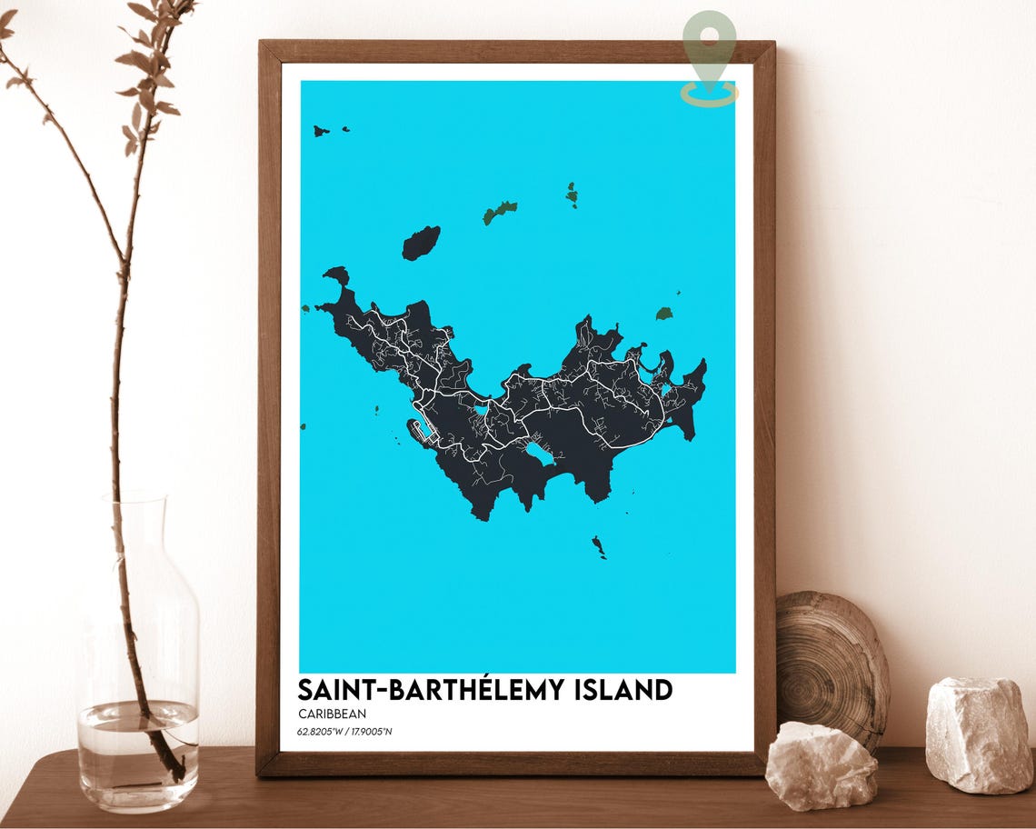 Saint Barthelemy Island Caribbean Sea Map Modern Travel Poster
