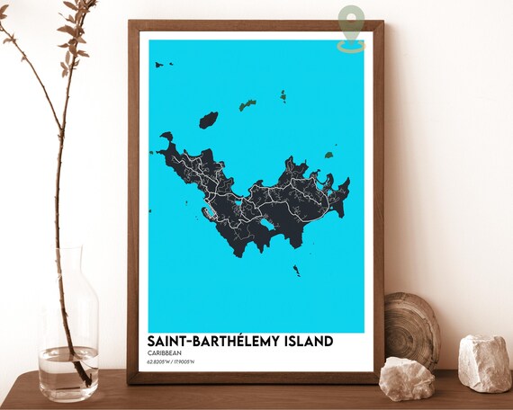 Saint Barthelemy Island Caribbean Sea Map Modern Travel Poster