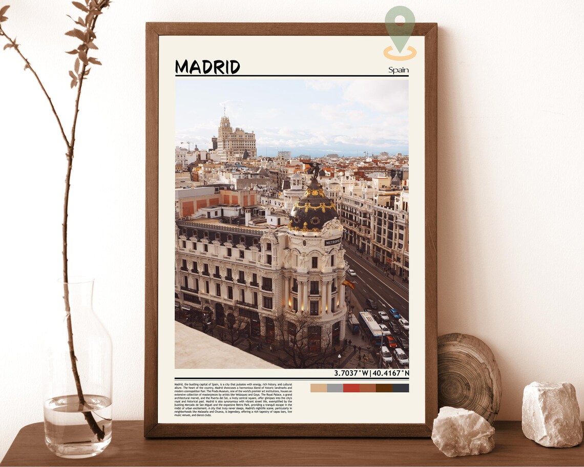 Madrid Spain Metropolis Building Ornate Dome Street Photo Poster