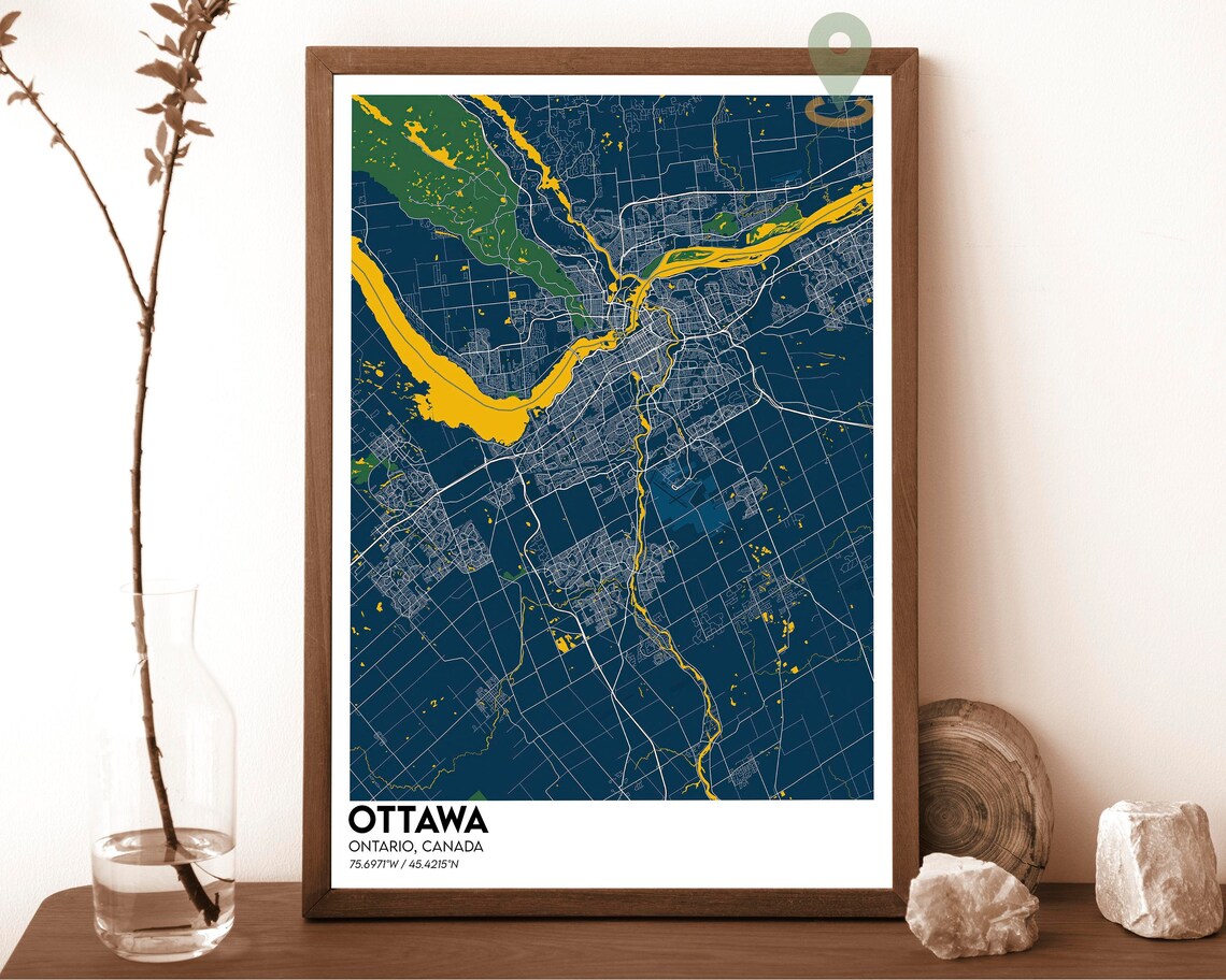 Ottawa Ontario Canada Dark Cyan River Street Map Capital Art Poster - Image 6