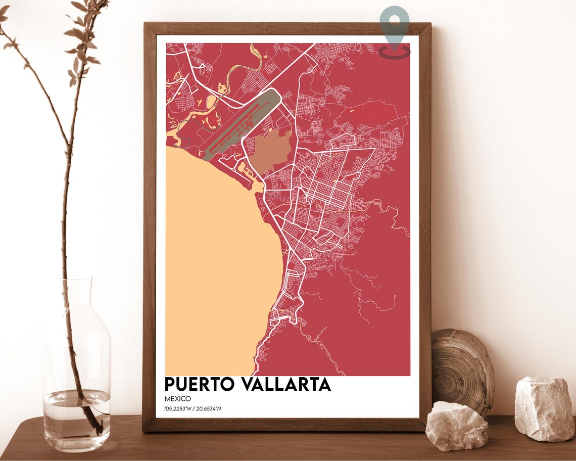Puerto Vallarta Mexico Dark Cyan Coastal City Map Home Decor Poster Art - Image 4