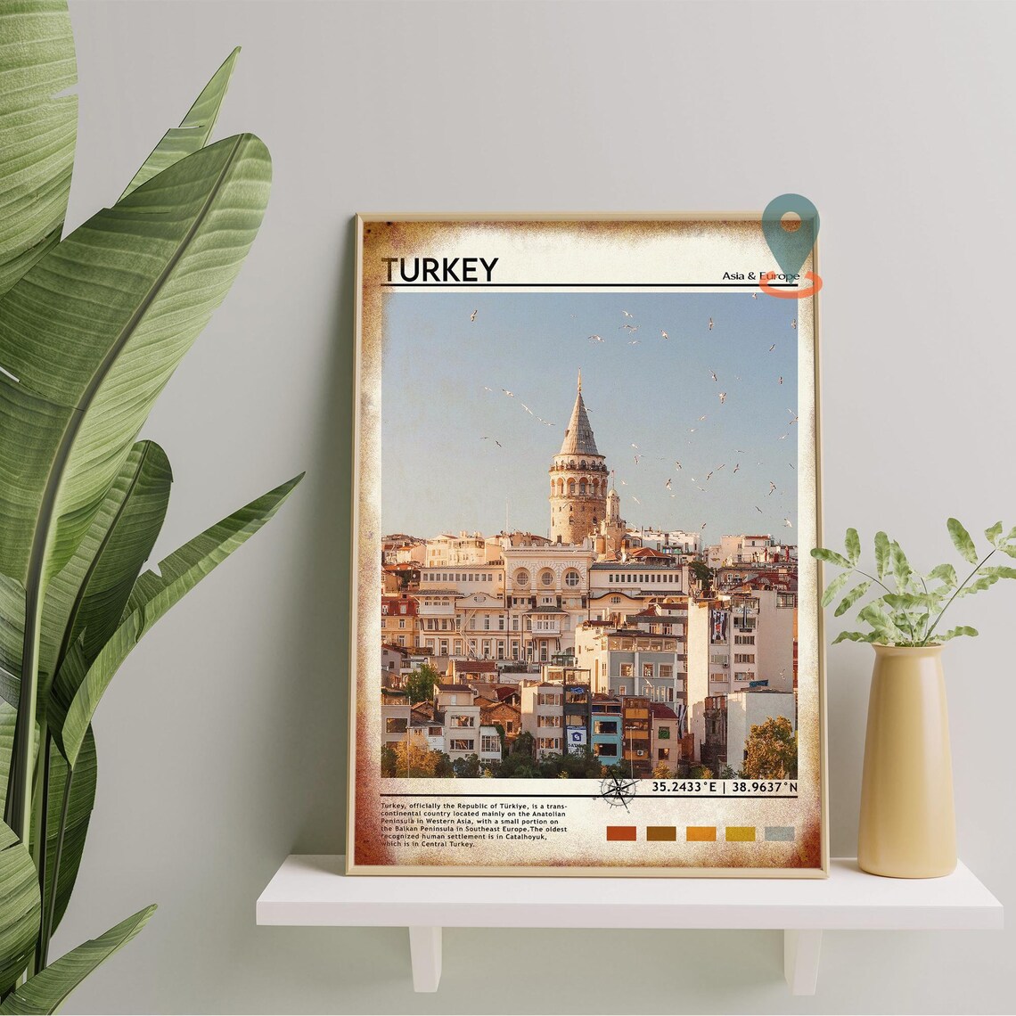 Turkey Galata Tower Istanbul Old Town Skyline Travel Poster View - Image 2