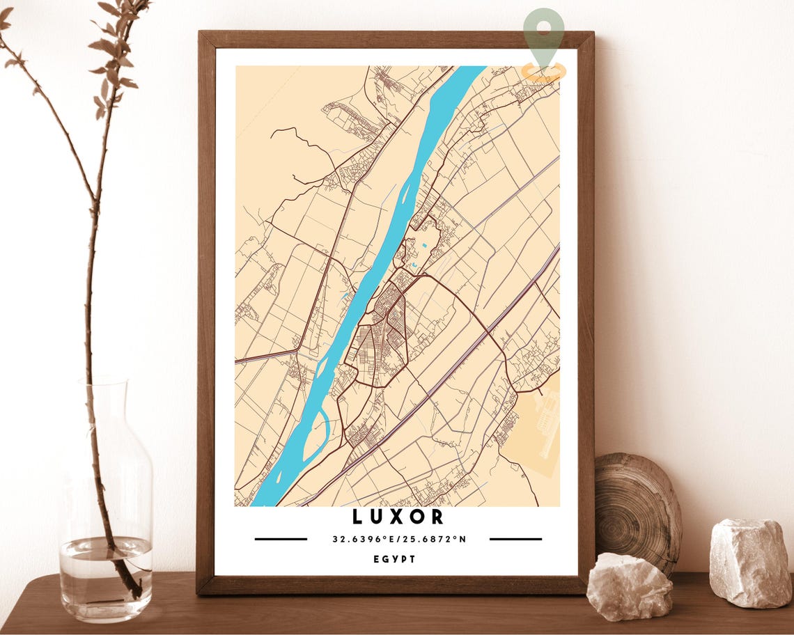 Luxor Egypt City Street Map Nile River Gold Poster Wall Decor - Image 6