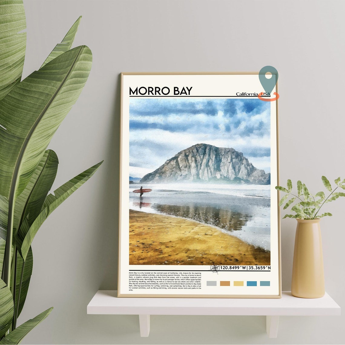 Morro Bay California Morro Rock Surf Beach Vintage Travel Poster - Image 2