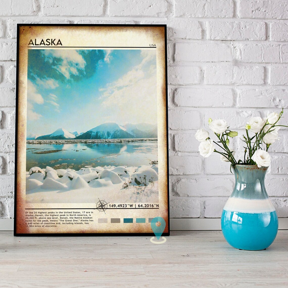 Alaska Snowy Mountain Lake Landscape USA Travel Facts Poster - Image 5
