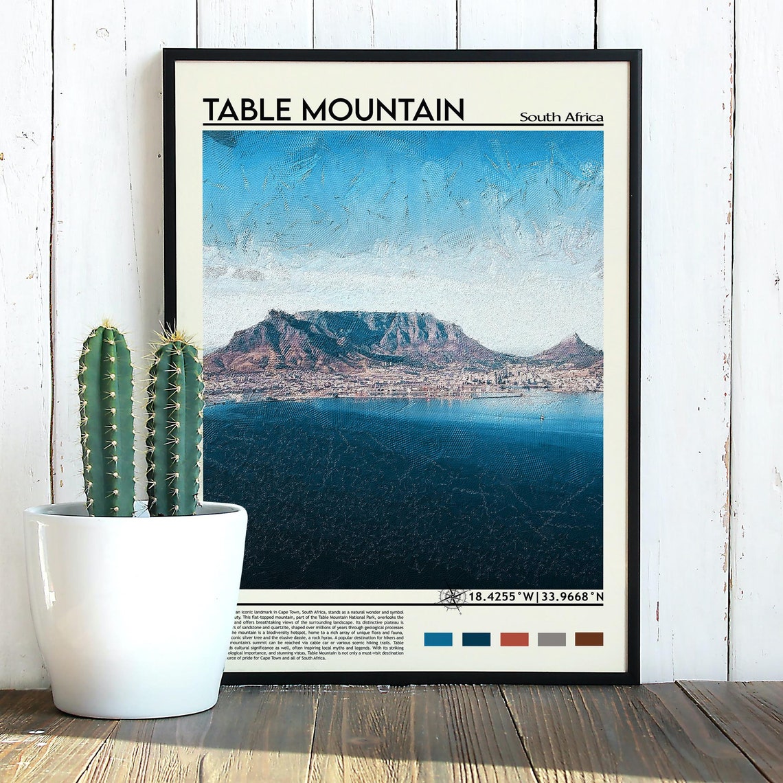 Table Mountain South Africa Cape Town Bay Painterly Landscape Poster - Image 3