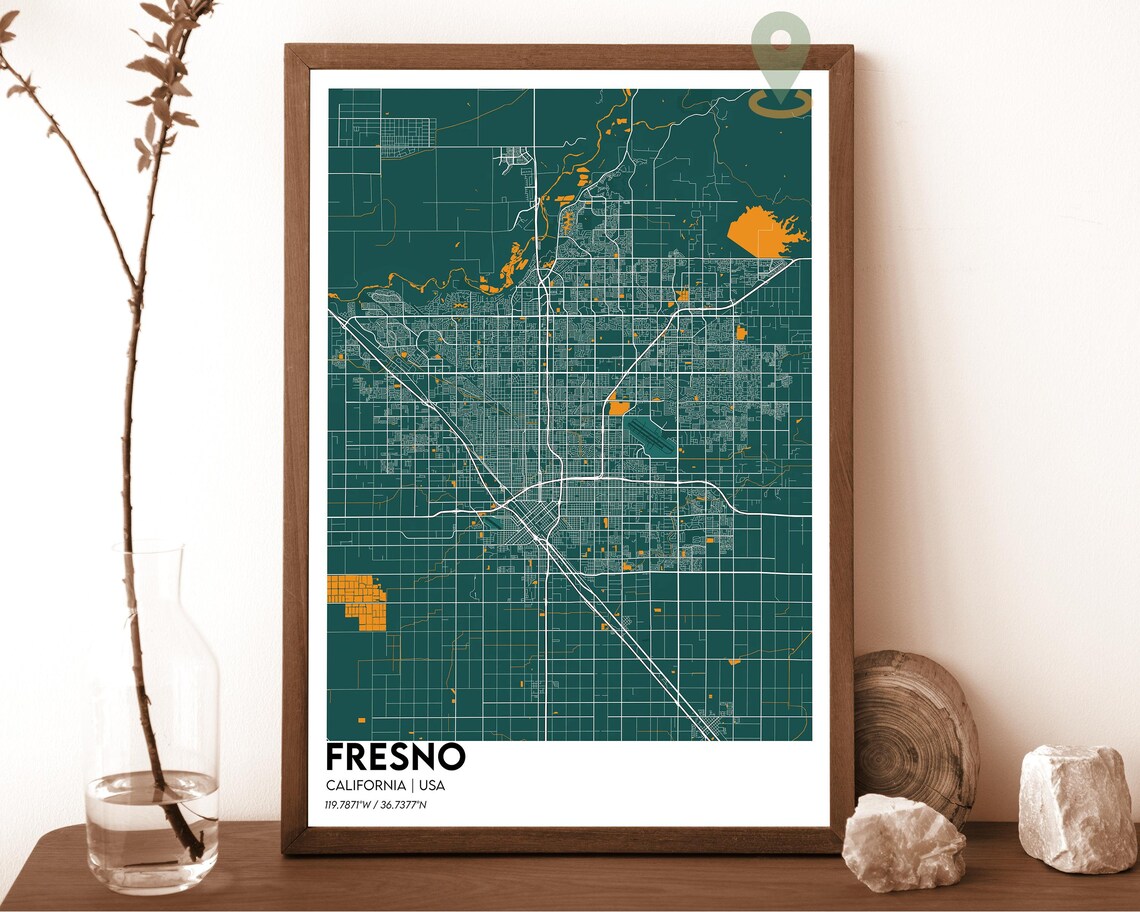 Fresno California Dark Navy Blue Modern City Map Home Decor Poster - Image 4