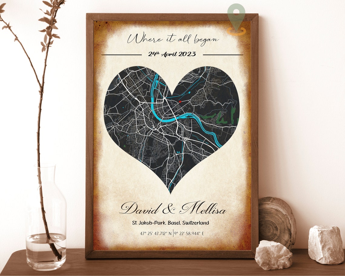 Personalized Heart Map Where It All Began Anniversary Gift Poster - Image 4