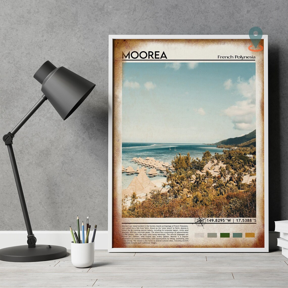 Moorea French Polynesia Overwater Bungalows Lagoon Tropical Poster - Image 4