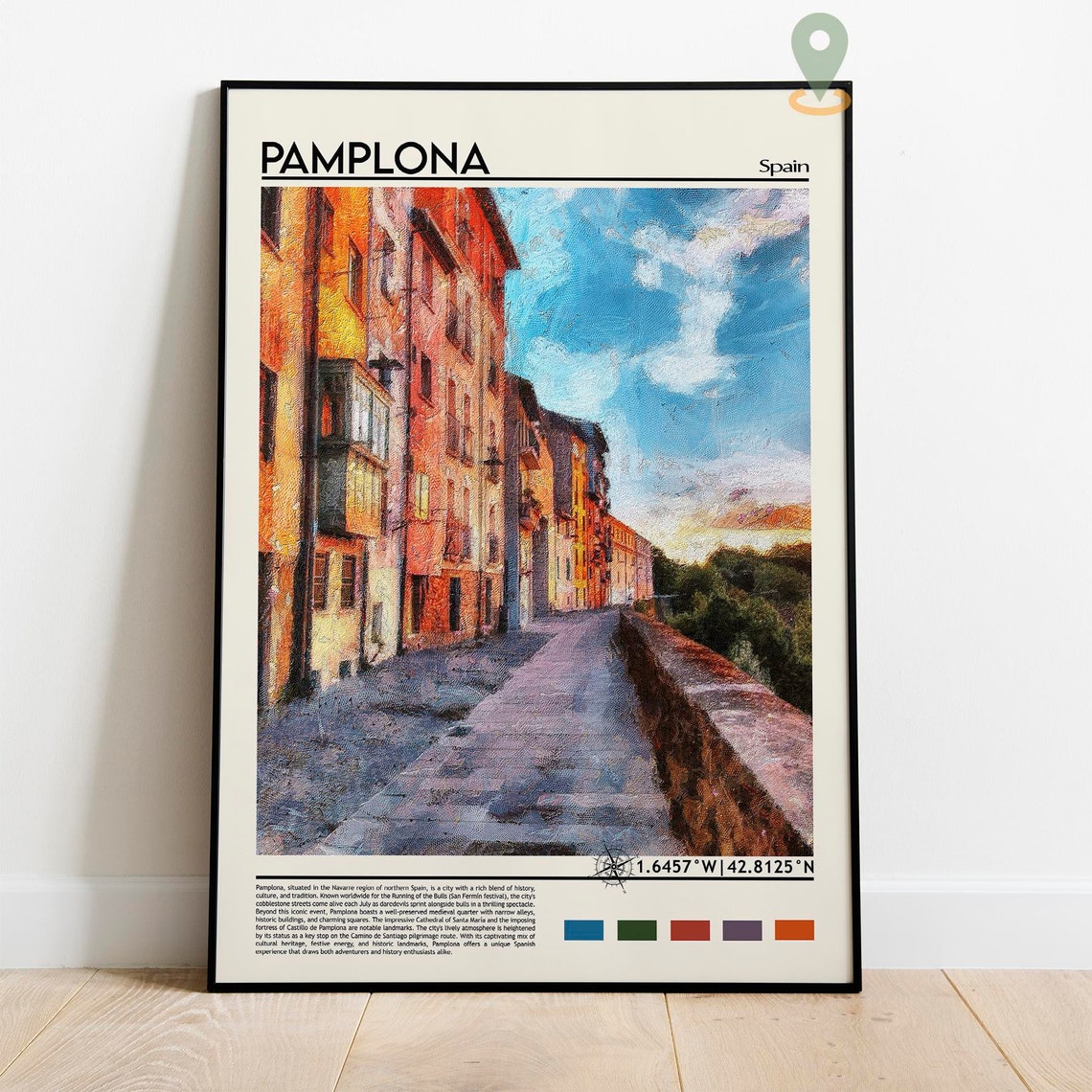 Pamplona Spain Sunset Old Town Street Painting Travel Poster - Image 2
