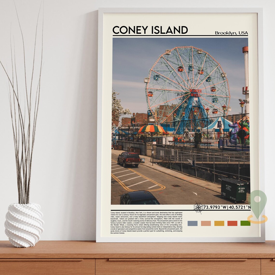 Coney Island Brooklyn Wonder Wheel Amusement Park Travel Poster - Image 3
