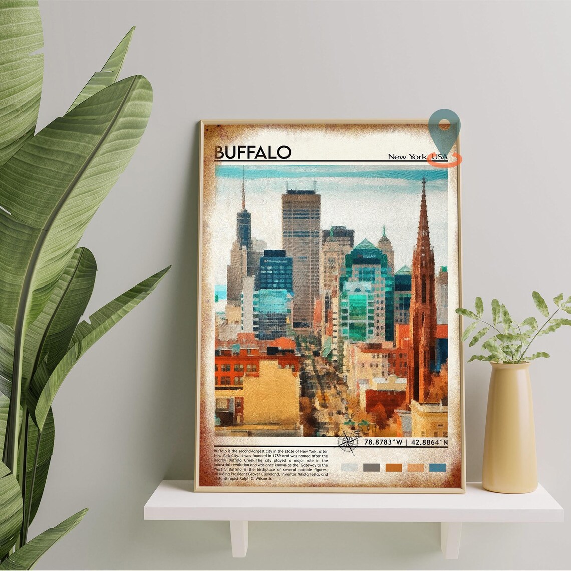 Buffalo New York Downtown Skyline Watercolor Style Travel Poster - Image 2