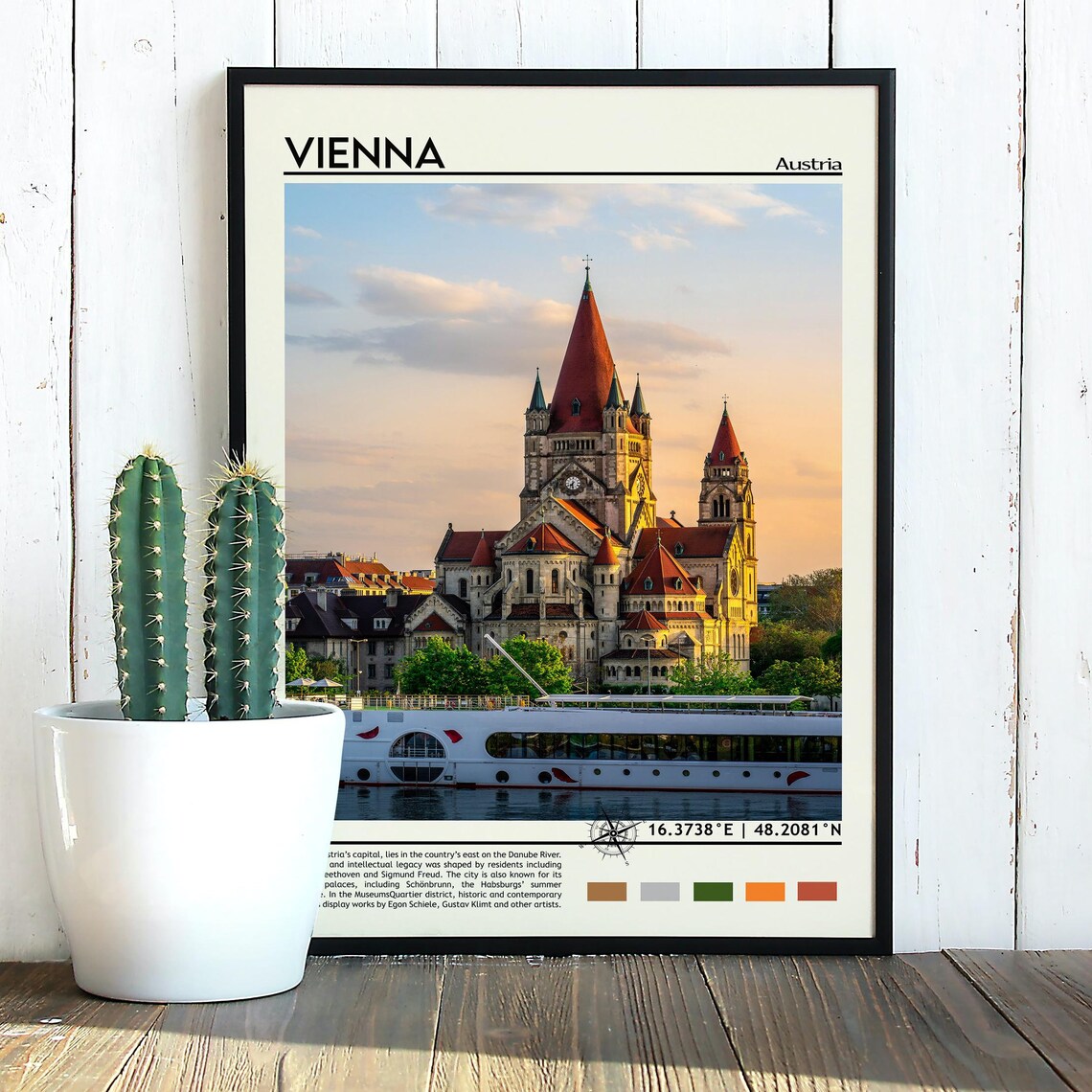 Vienna Austria Danube River Church Sunset Skyline Travel Art Poster - Image 3
